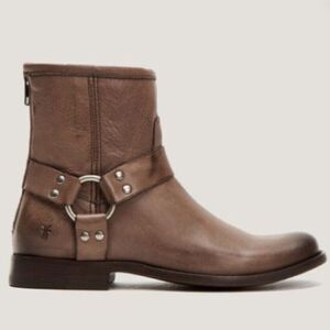 Frye Grey Phillip Harness Short Leather Boots in Brown Size 6.5